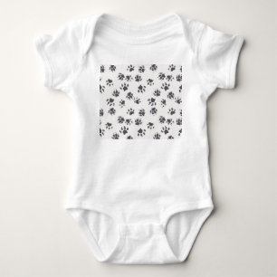 Paw Footprints: Dog Monochrome Seamless. Baby Bodysuit