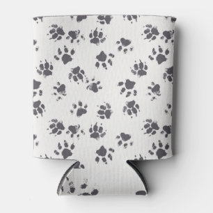 Paw Footprints: Dog Monochrome Seamless. Can Cooler