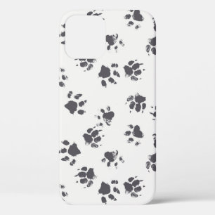 Paw Footprints: Dog Monochrome Seamless. iPhone 12 Case