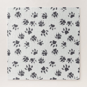 Paw Footprints: Dog Monochrome Seamless. Jigsaw Puzzle