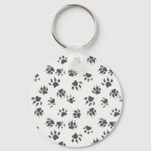 Paw Footprints: Dog Monochrome Seamless. Key Ring