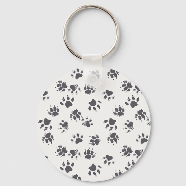 Paw Footprints: Dog Monochrome Seamless. Key Ring (Front)