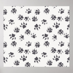 Paw Footprints: Dog Monochrome Seamless. Poster