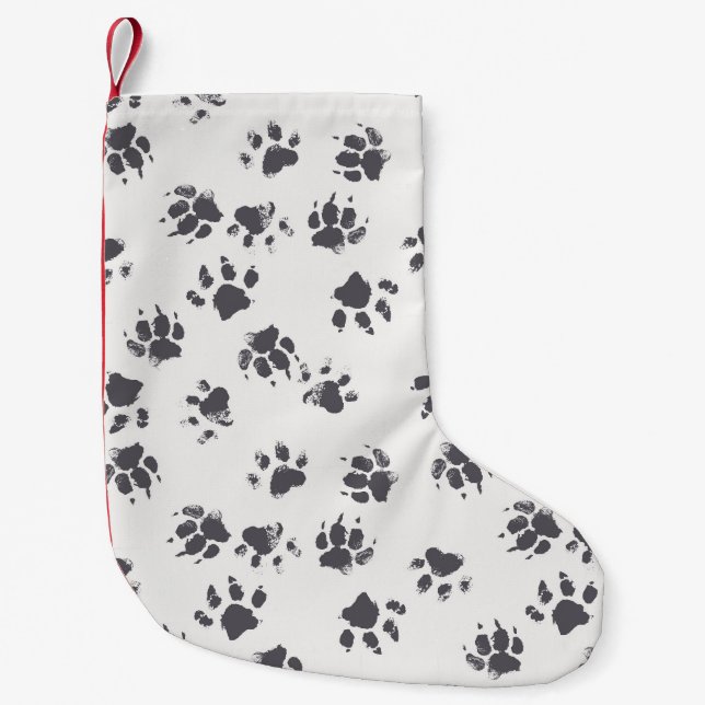 Paw Footprints: Dog Monochrome Seamless. Small Christmas Stocking (Front)