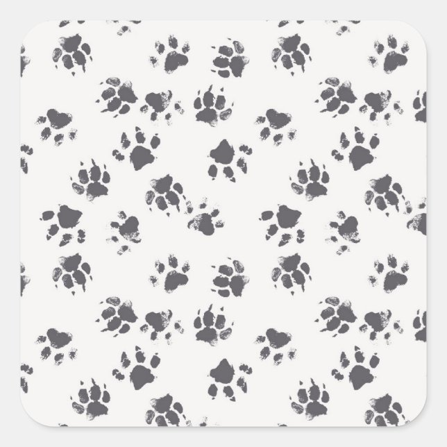 Paw Footprints: Dog Monochrome Seamless. Square Sticker (Front)