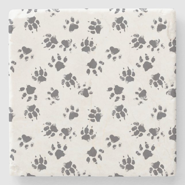 Paw Footprints: Dog Monochrome Seamless. Stone Coaster (Front)