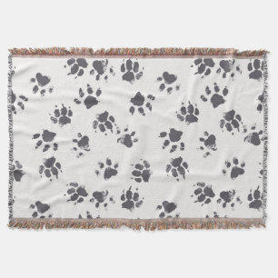 Paw Footprints: Dog Monochrome Seamless. Throw Blanket