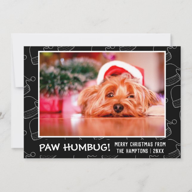 Paw Humbug Pet Photo Black Holiday Card (Front)
