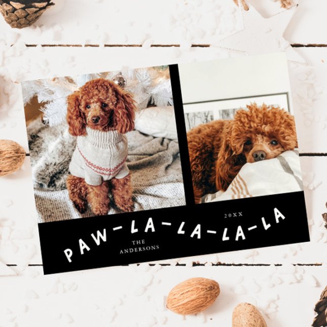 Paw-La-La-La-La Black Pet Photo Holiday Card (Creator Uploaded)