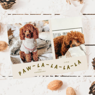 Paw-La-La-La-La Cream Pet Photo Holiday Card