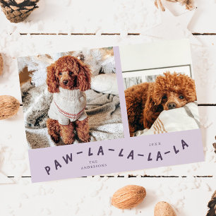Paw-La-La-La-La Purple Pet Photo Holiday Card