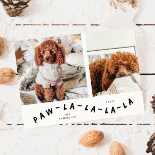 Paw-La-La-La-La White Pet Photo Holiday Card