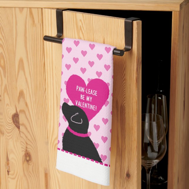Paw-Lease Be My Valentine Black Dog Kitchen Towel (Thirds Fold)