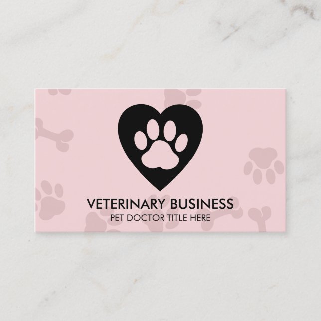 Paw Logo in heart Pet Groomer Sitting Service Business Card (Front)