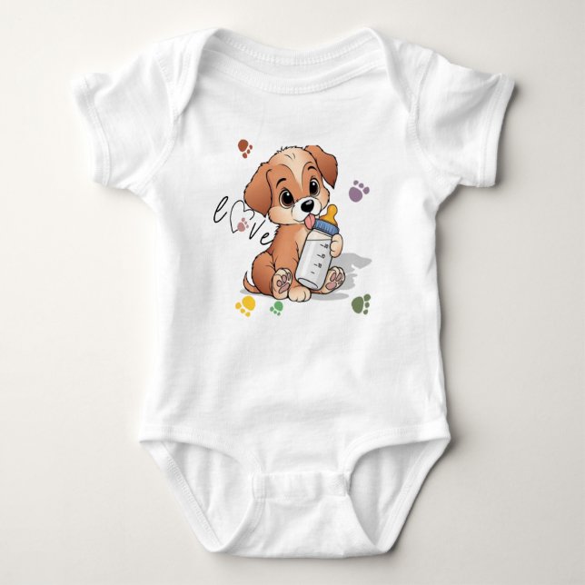 Paw Love Cute Puppy Dog Baby Bodysuit (Front)