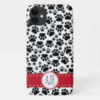 Paw Pattern, Dog Paws, Black and White, Monogram