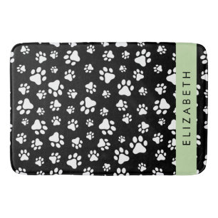 Paw Pattern, Dog Paws, Black and White, Your Name Bath Mat