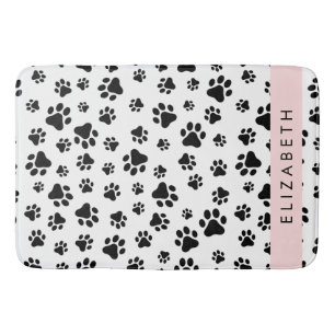 Paw Pattern, Dog Paws, Black and White, Your Name Bath Mat