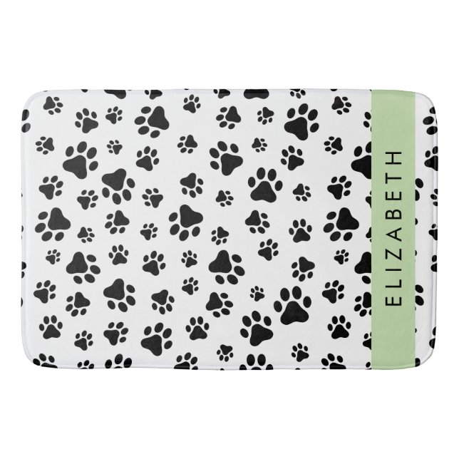 Paw Pattern, Dog Paws, Black and White, Your Name Bath Mat (Front)