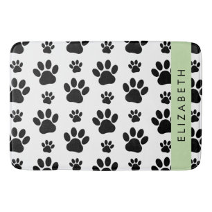 Paw Pattern, Dog Paws, Black and White, Your Name Bath Mat