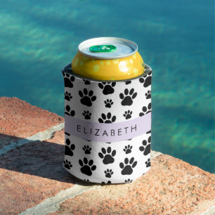 Paw Pattern, Dog Paws, Black and White, Your Name Can Cooler