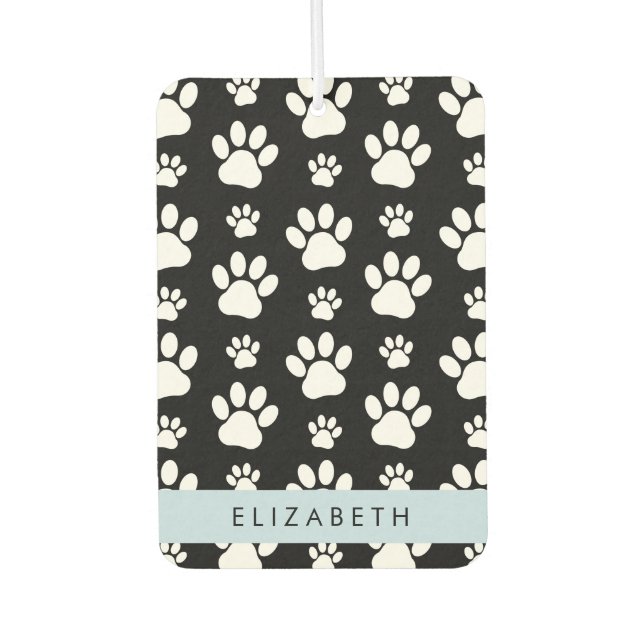 Paw Pattern, Dog Paws, Black and White, Your Name Car Air Freshener (Front)