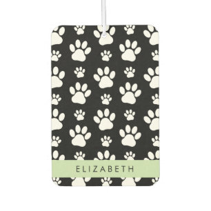 Paw Pattern, Dog Paws, Black and White, Your Name Car Air Freshener