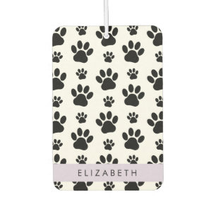 Paw Pattern, Dog Paws, Black and White, Your Name Car Air Freshener