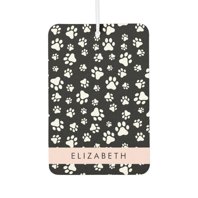 Paw Pattern, Dog Paws, Black and White, Your Name Car Air Freshener (Front)
