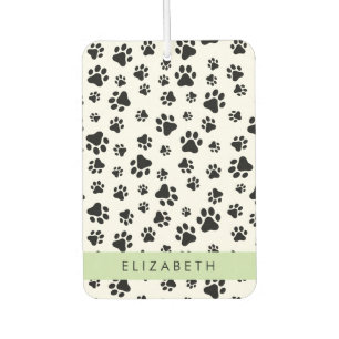 Paw Pattern, Dog Paws, Black and White, Your Name Car Air Freshener