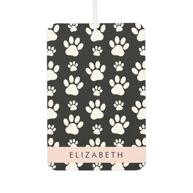Paw Pattern, Dog Paws, Black and White, Your Name Car Air Freshener (Front)