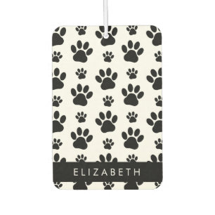 Paw Pattern, Dog Paws, Black and White, Your Name Car Air Freshener