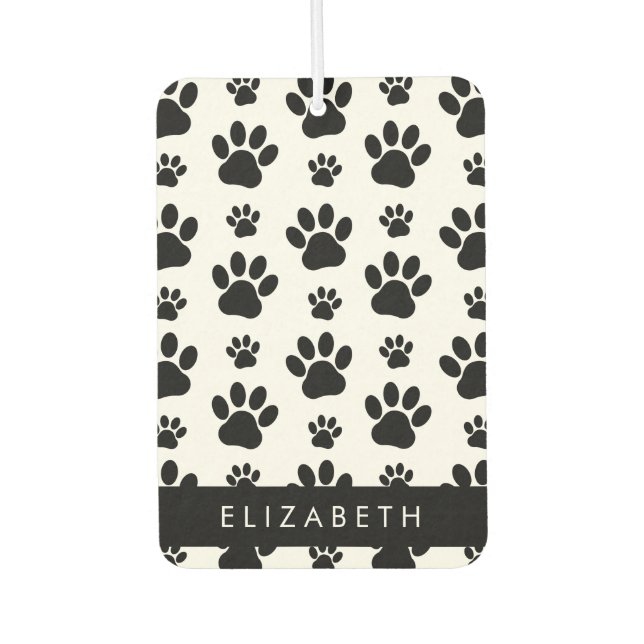 Paw Pattern, Dog Paws, Black and White, Your Name Car Air Freshener (Front)