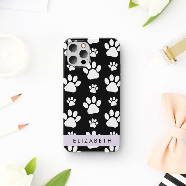 Paw Pattern, Dog Paws, Black and White, Your Name Case-Mate iPhone Case (Creator Uploaded)