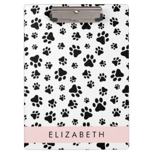 Paw Pattern, Dog Paws, Black and White, Your Name Clipboard