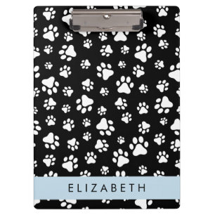 Paw Pattern, Dog Paws, Black and White, Your Name Clipboard