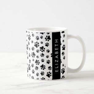 Paw Pattern, Dog Paws, Black and White, Your Name Coffee Mug