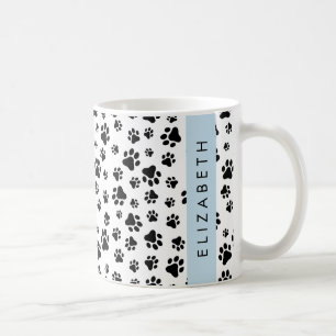 Paw Pattern, Dog Paws, Black and White, Your Name Coffee Mug