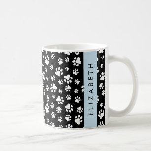 Paw Pattern, Dog Paws, Black and White, Your Name Coffee Mug