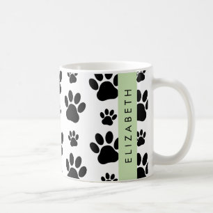 Paw Pattern, Dog Paws, Black and White, Your Name Coffee Mug