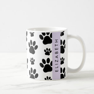 Paw Pattern, Dog Paws, Black and White, Your Name Coffee Mug