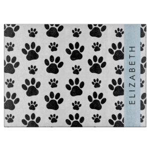 Paw Pattern, Dog Paws, Black and White, Your Name Cutting Board