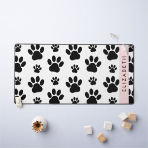 Paw Pattern, Dog Paws, Black and White, Your Name Desk Mat
