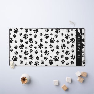 Paw Pattern, Dog Paws, Black and White, Your Name Desk Mat