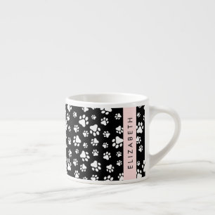 Paw Pattern, Dog Paws, Black and White, Your Name Espresso Cup