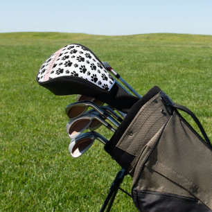 Paw Pattern, Dog Paws, Black and White, Your Name Golf Head Cover