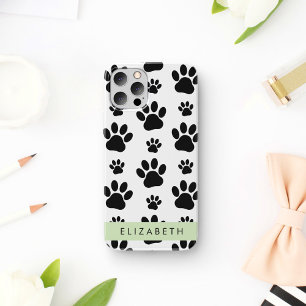 Paw Pattern, Dog Paws, Black and White, Your Name iPhone 16 Case