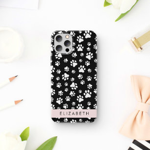 Paw Pattern, Dog Paws, Black and White, Your Name iPhone 16 Case