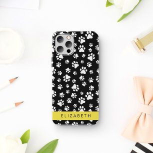 Paw Pattern, Dog Paws, Black and White, Your Name iPhone 16 Case