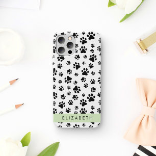 Paw Pattern, Dog Paws, Black and White, Your Name iPhone 16 Case